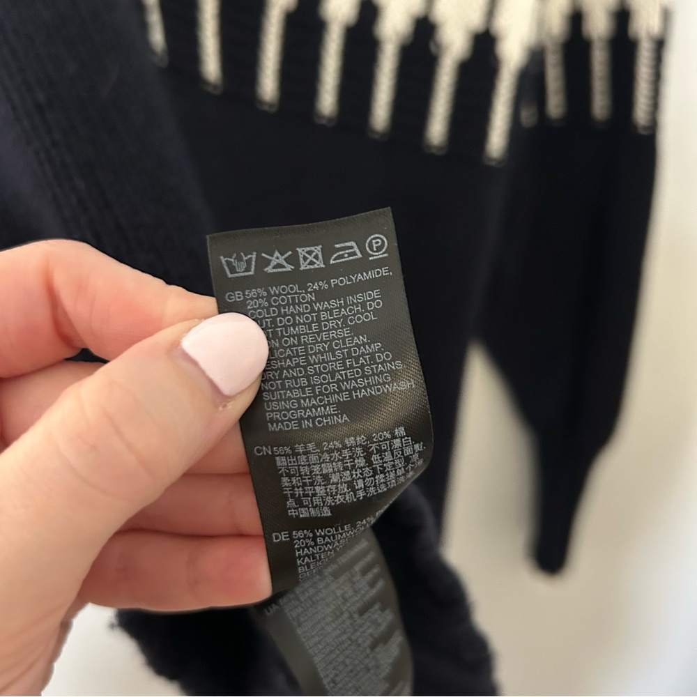 REISS Emma Navy Blue Cream Fair Isle Turtleneck Sweater - Picture 7 of 10
